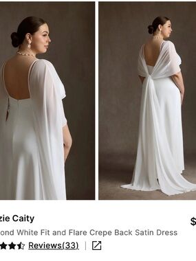 Azazie Diamond White Backless Fit & Flare Dress with Draped Cape